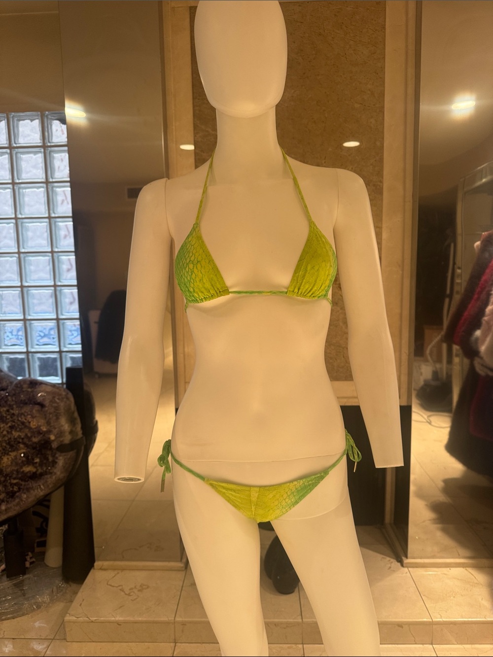 Roberto Cavalli Lime Green Snake Mini Bikini